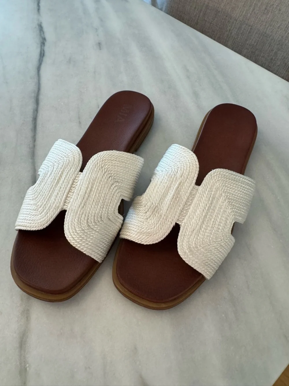 Mia Woven Strap Slide Sandals in White - Picture 1 of 5
